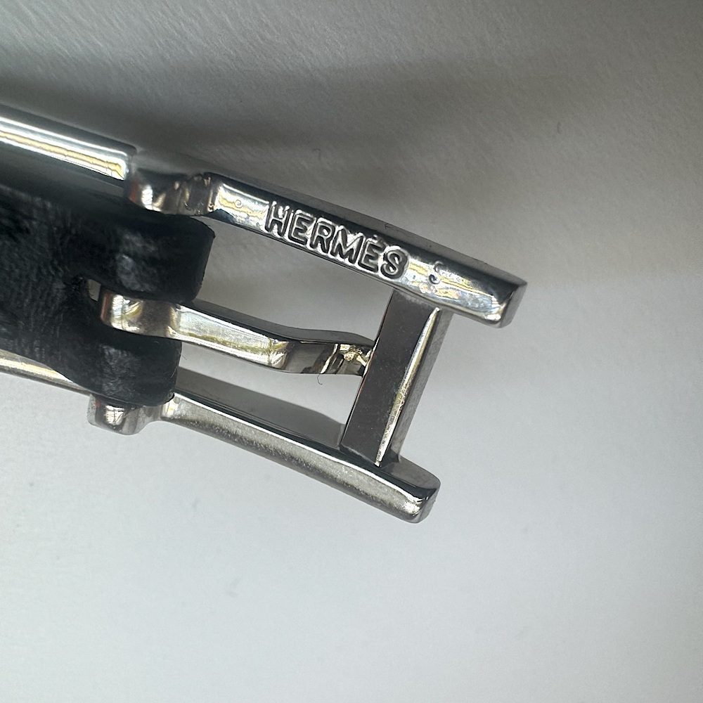 Hermès Hapi Bracelet Black Calfskin Silver H Buckle 9in Japan Exclusive RARE - Picture 3 of 10